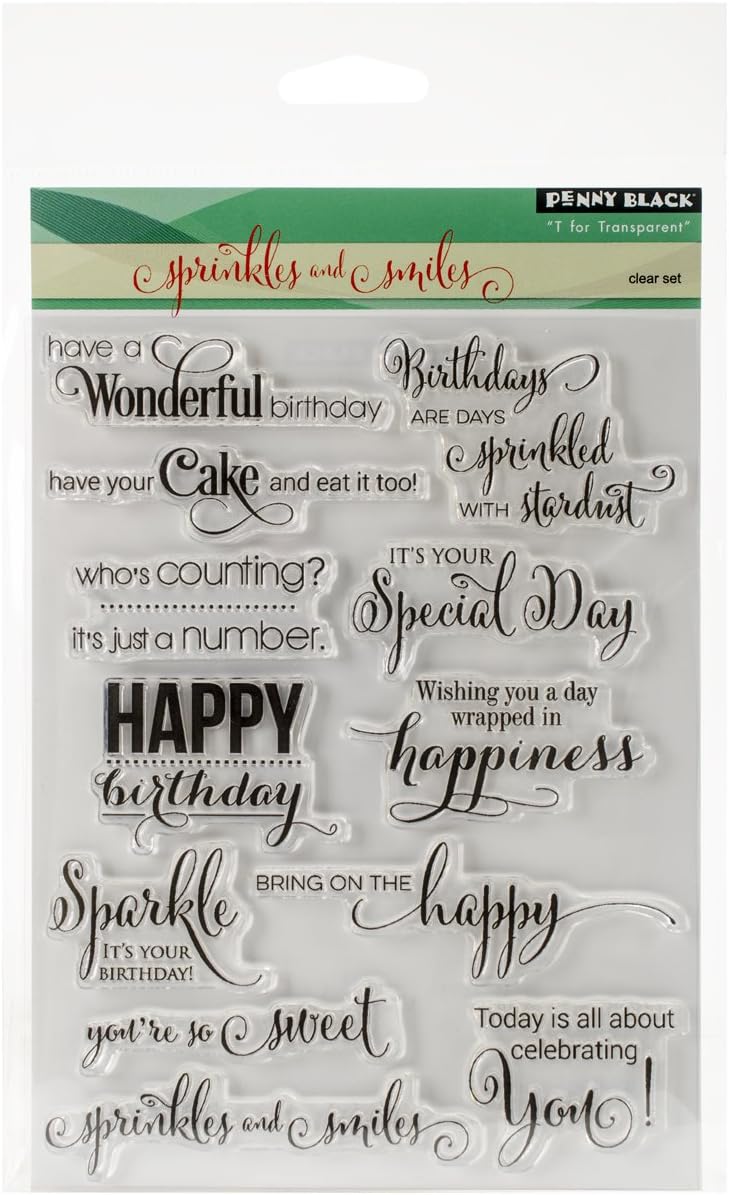 Penny Black Sprinkles and Smiles Transparent Stamp Set front view craft supplies