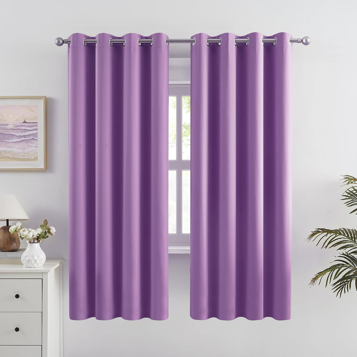 DUALIFE blackout solid curtains front view purple