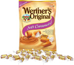 Close up shot of a rich and chewy Werther's soft caramel candy piece.
