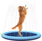 Flyboo splash sprinkler pad front view on a backyard lawn with water fountains spraying inward