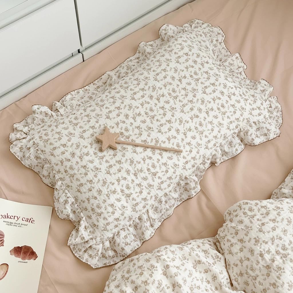 BuLuTu cotton muslin toddler pillowcase with camellia floral print