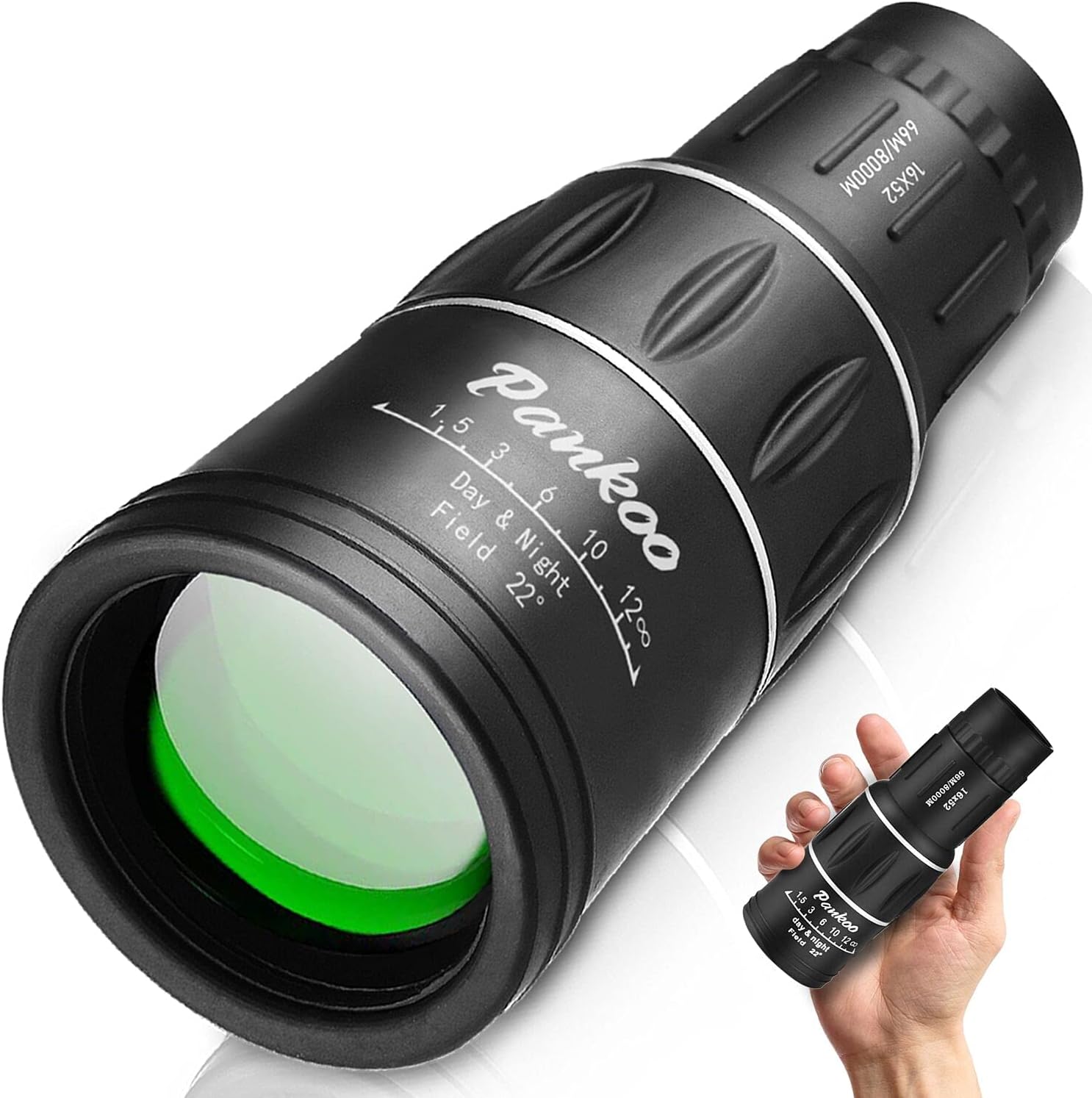 Pankoo 16x52 monocular telescope front view for outdoor activity