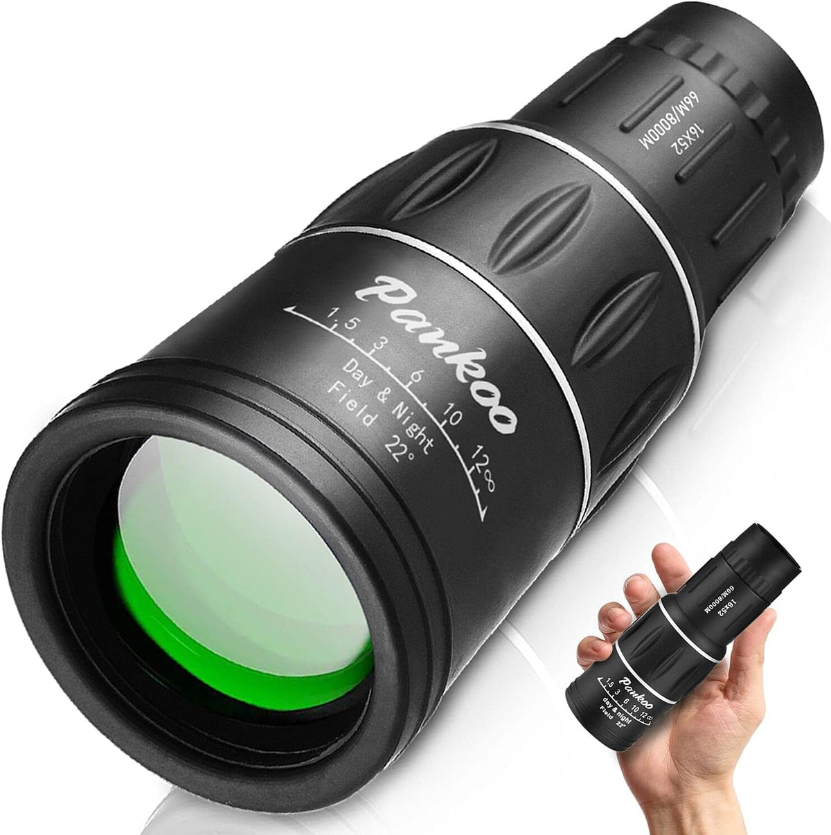 Pankoo 16x52 monocular telescope front view for outdoor activity