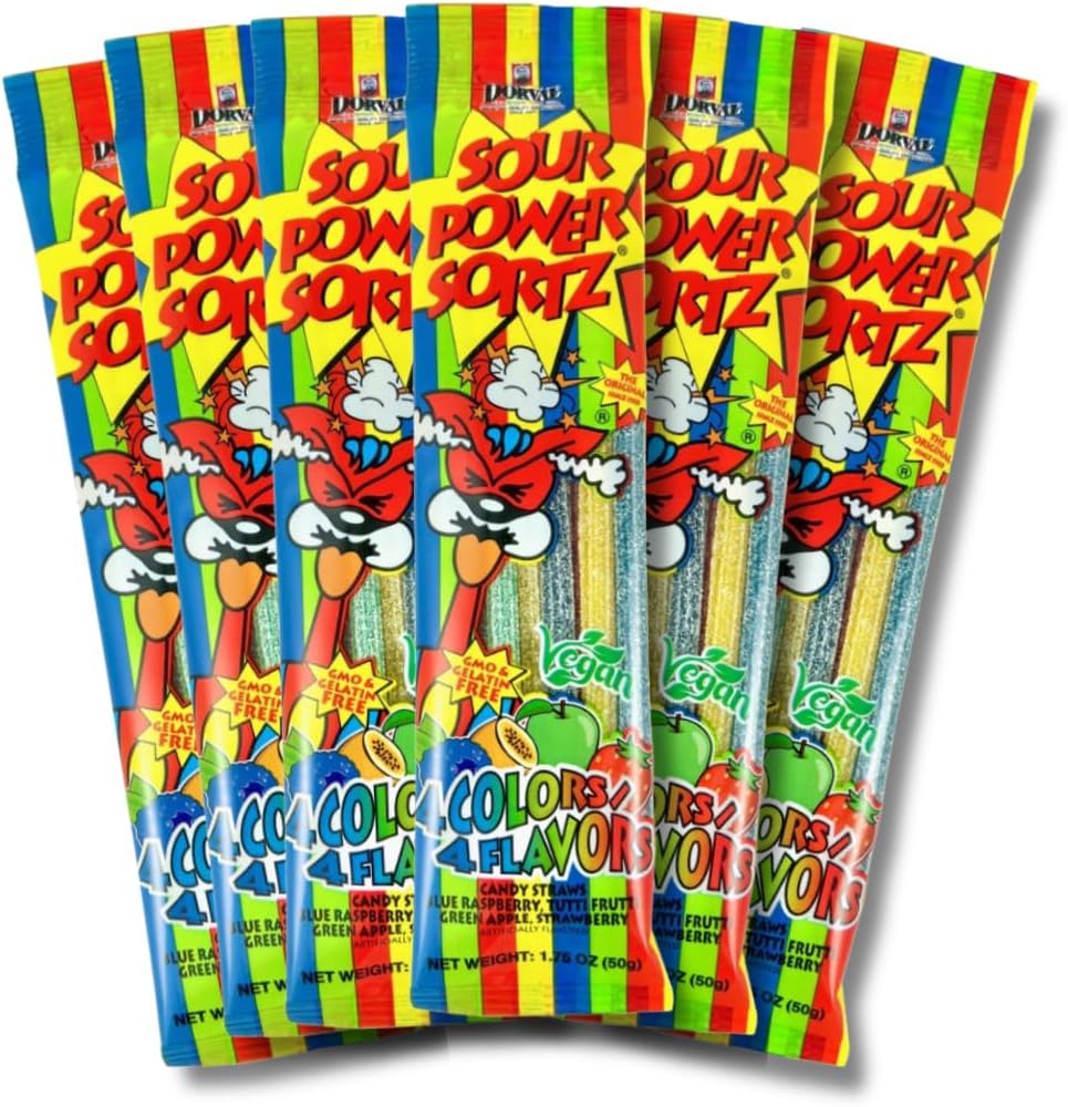 Sour Power Assorted Candy Straws, 1.75 oz (Pack of 6) Variety, Six Flavors Sour Straws Since 1985, Strawberry Green Apple Watermelon Rainbow Blue Raspberry, Vegan Soft Chewy, Non-GMO Gelatin Free - Image 10