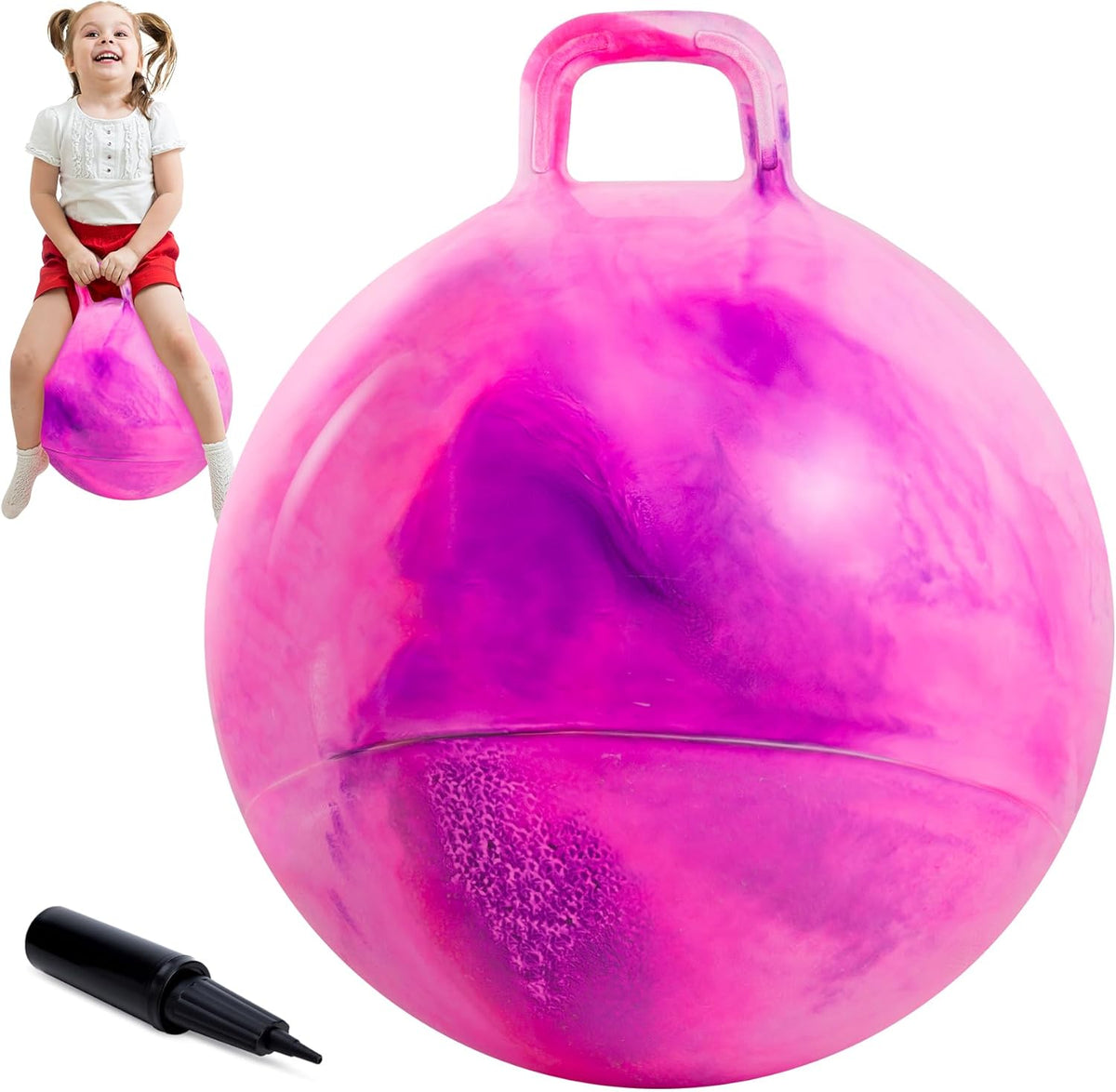 Upper Rider clouds hopper ball front view showing purple and pink design for kids