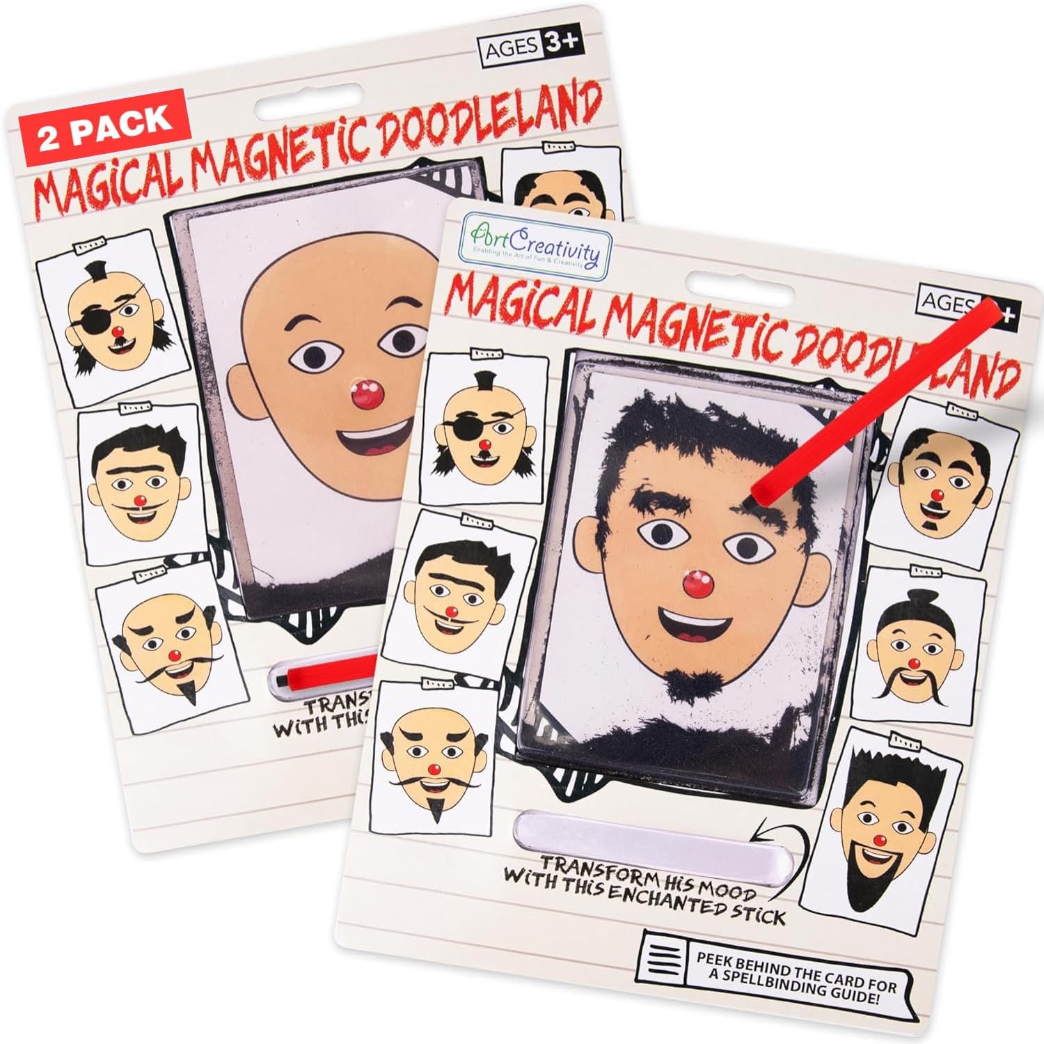 ArtCreativity magnetic drawing face toy pack of two front view showing retro doodle board