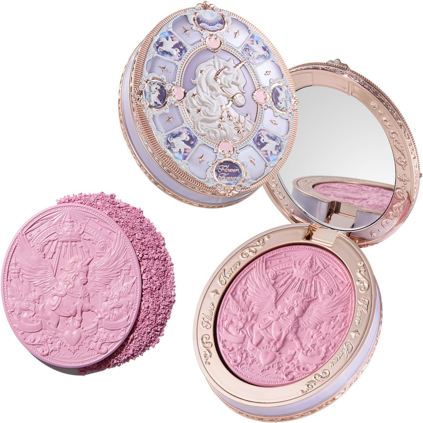 Flower Knows Knight Unicorn Satin Blush for Cheeks, Cool-Toned Lilac Pink, Talc-Free Powder Makeup, Blendable Ultra-Fine Shimmer Brightening Luminous Finish, Vegan, 0.17 oz (03 Wisteria Whisper) - Image 1