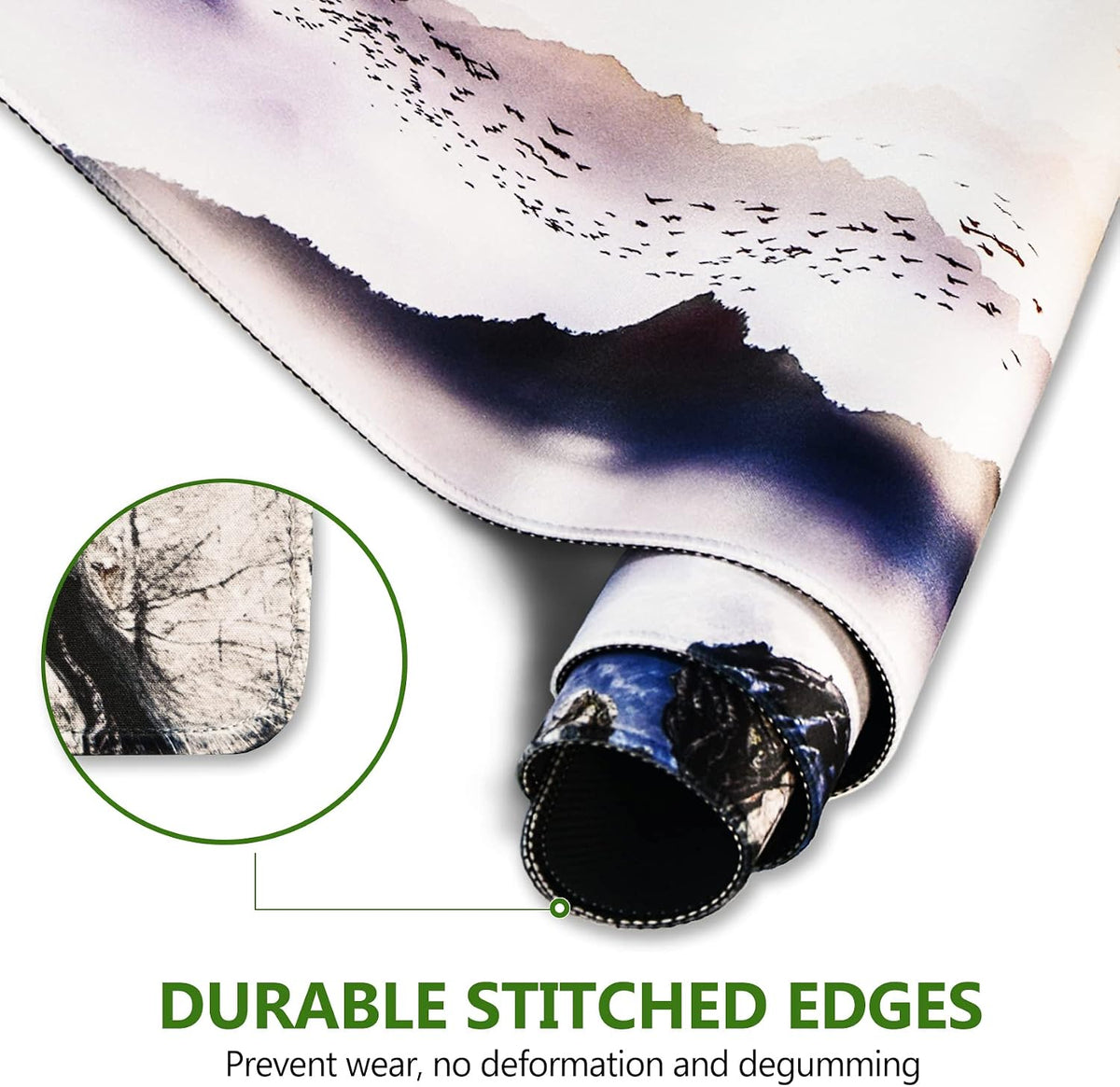 Close-up of durable stitched edges on AIMSA keyboard mouse mat.