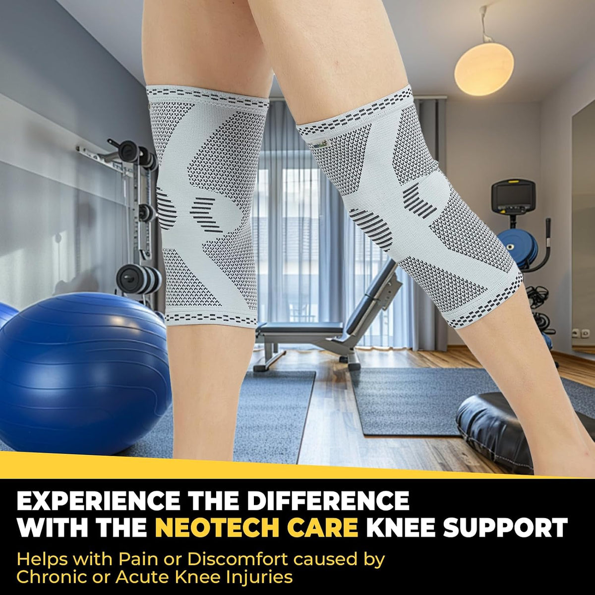 NeoTech Care Knee Support Brace - Breathable - Men, Women, Right or Left (Gray, Size M, 1 Unit) - Image 9
