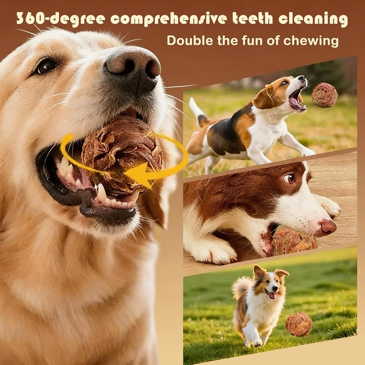 Durable beef hide chew ball with egg yolk center for dogs