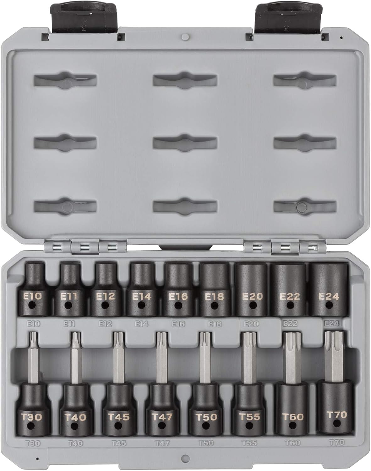 TEKTON Torx and external star impact socket set front view