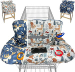 Jowey shopping cart cover for baby front view showing the multicolor patterned cotton fabric