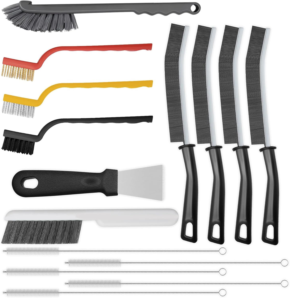 AONEZ fifteen piece crevice cleaning brush set front view showing assorted detailing scrapers and grout tools