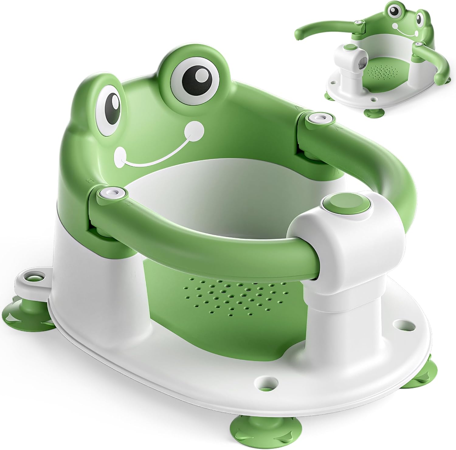 WyfKyd Green Frog Baby Bath Seat front view with suction cups