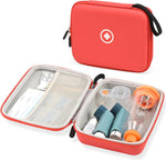 Fukumi hard travel case for asthma inhaler front view showing red protective shell