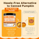 Healthy dog eating food topped with Nature Target pumpkin supplement