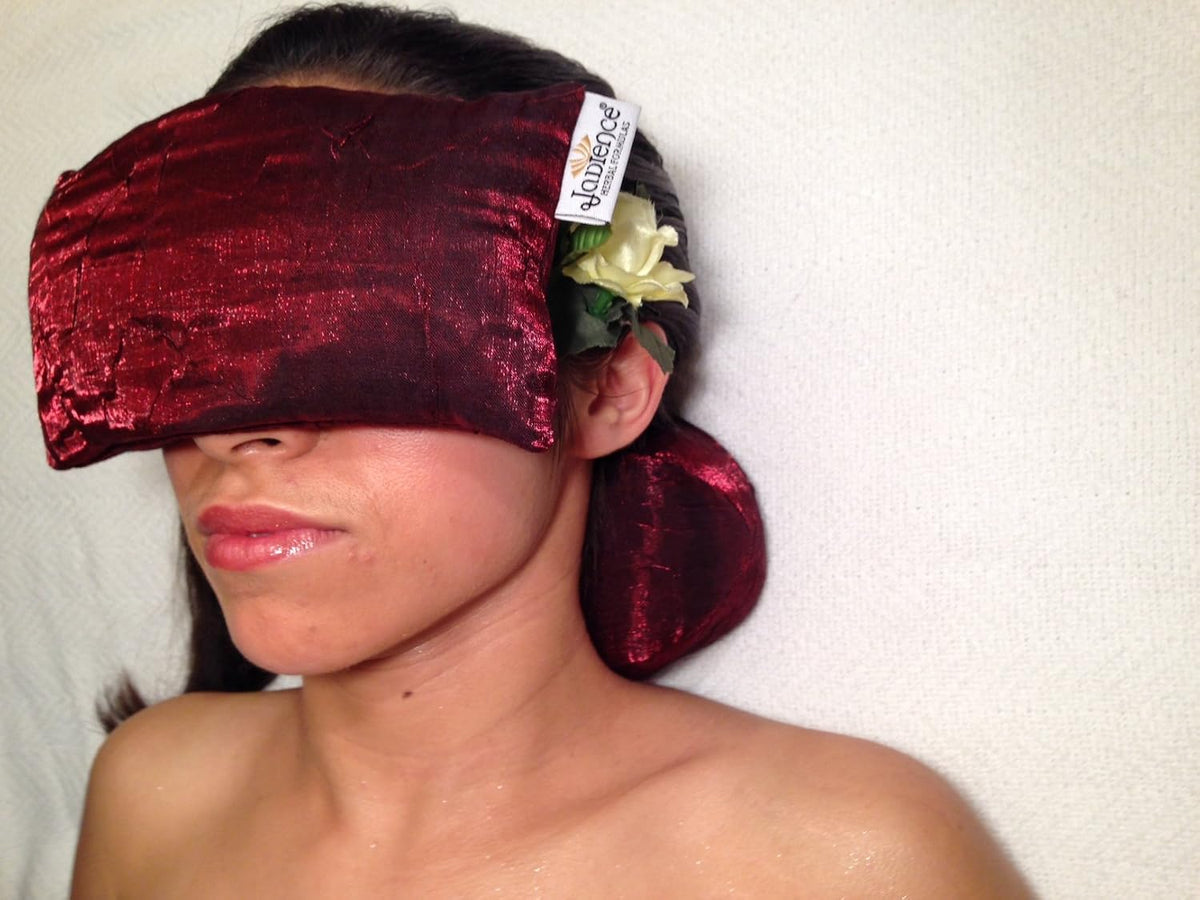 Jadience herbal eye pillow showing dual therapy use
