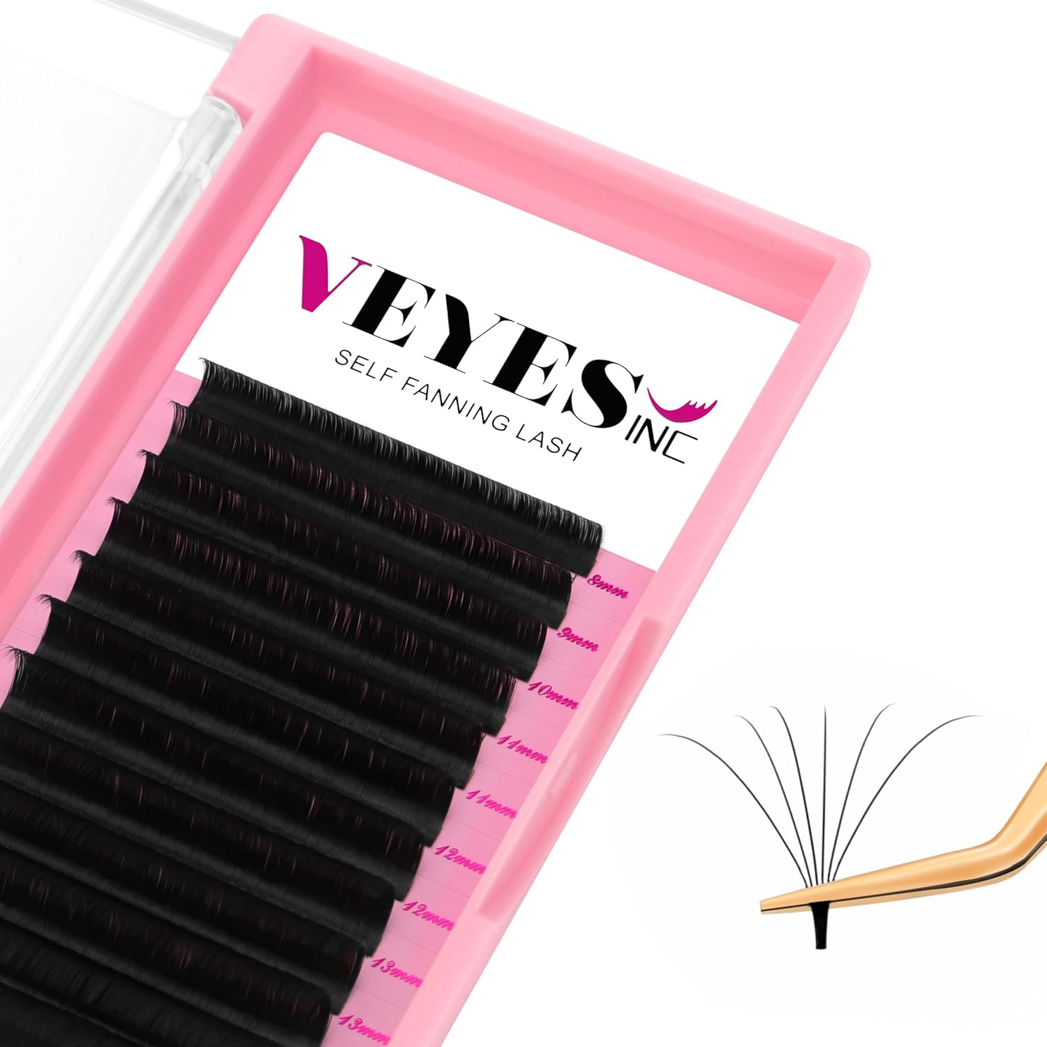 VEYES INC Easy Fan Volume Lash Extensions 03 05 07 J/B/L/C/CC/D/DD Curl 8-25mm Mixed & Single Length Tray, Matte Black Self Fanning Eyelashes, Professional Supplies for Lash Techs (0.03 C 15-20mm) - Image 1