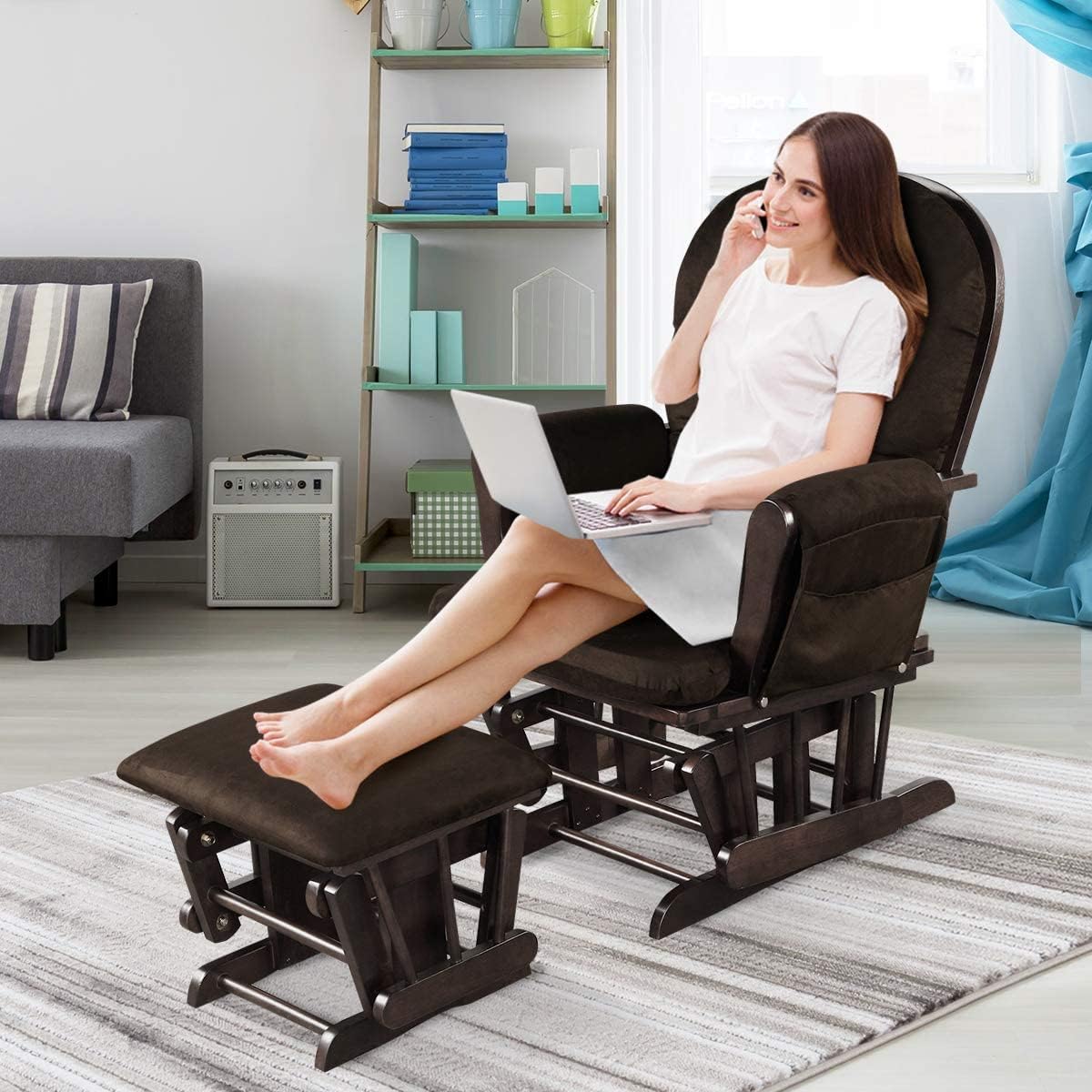 Generic brown nursery glider and ottoman set front view