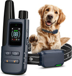 HapTop Dog Shock Collar front view showing the light blue electronic receiver and handheld remote control.