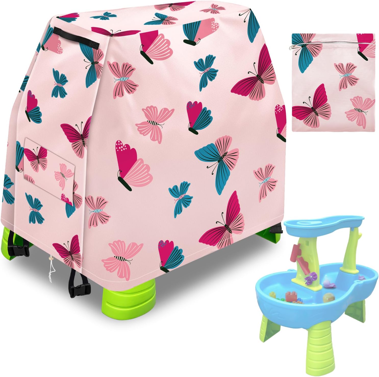 Infowush kids water table cover front view protecting a toddler outdoor splash toy