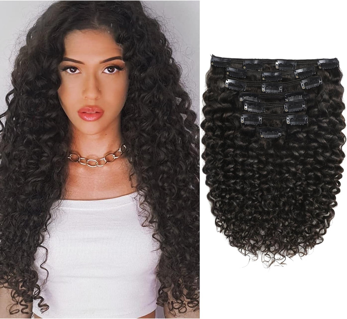 Caliee Natural Wave Curly Clip in Extensions Human Hair 14 Inch | Piano Blend Rich Dark Brown and Strawberry Blonde Real Human Hair Extensions in 120g - Image 13