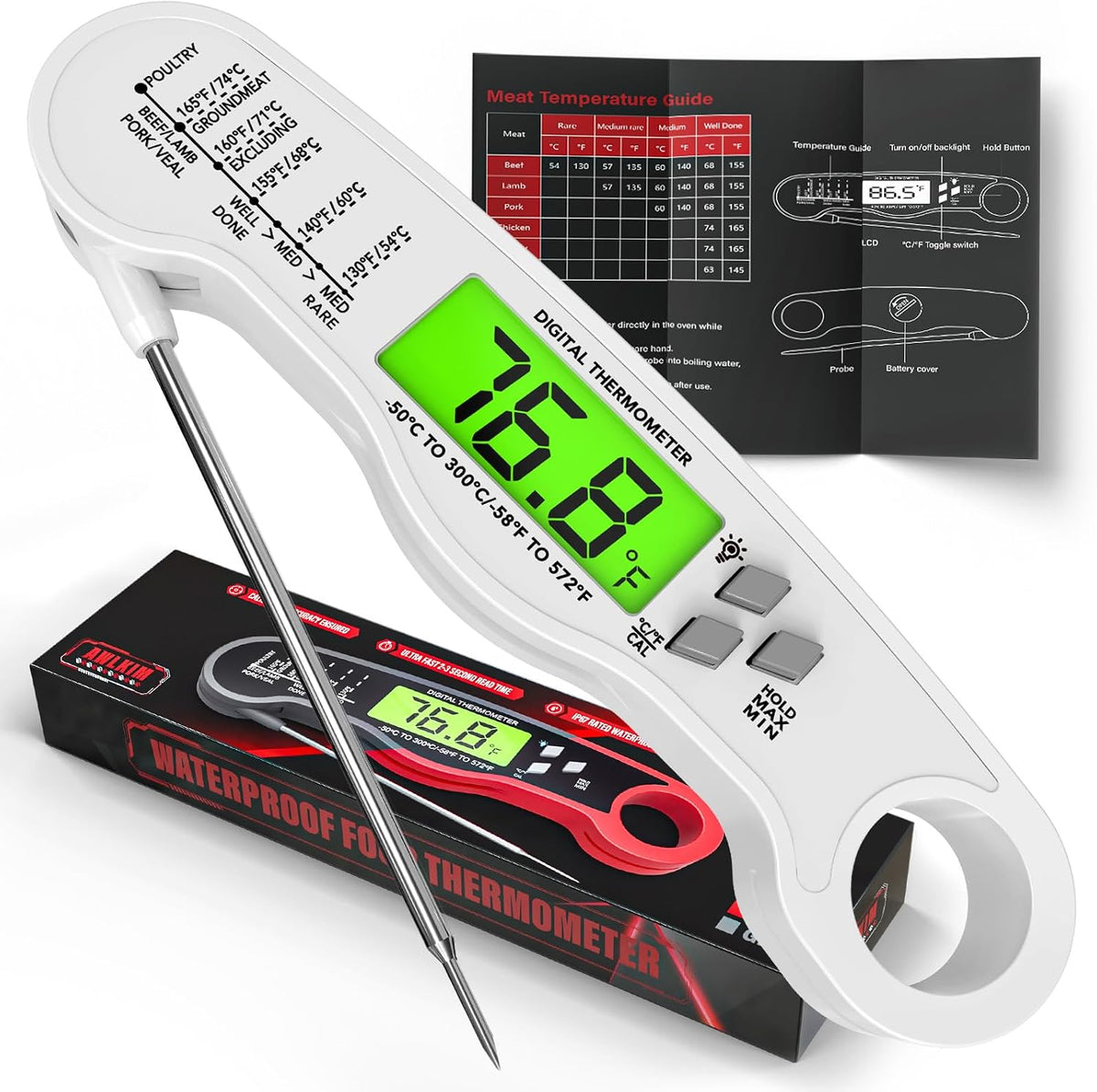 AWLKIM food thermometer packaging and accessories