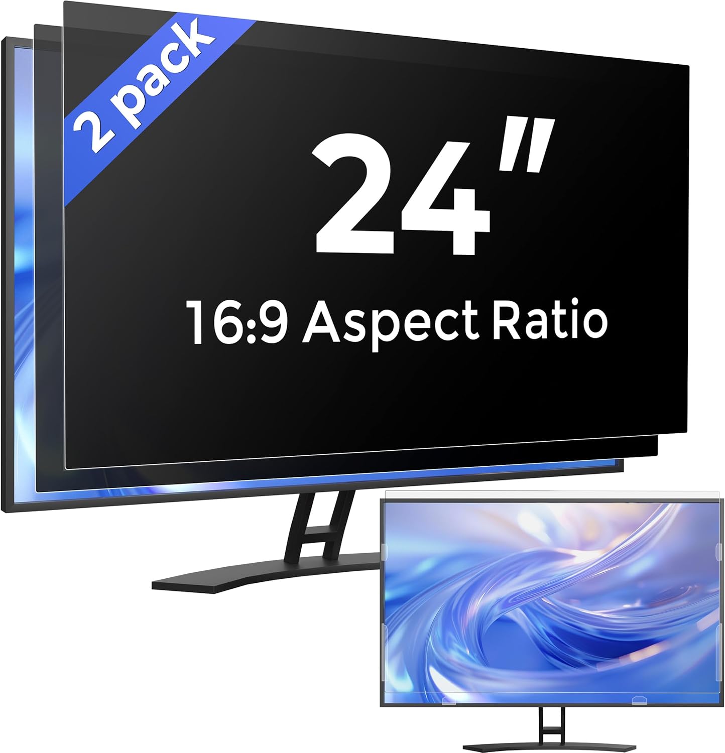 Pandcliny 2 pack 24 inch computer privacy screen filter front view on desktop monitor