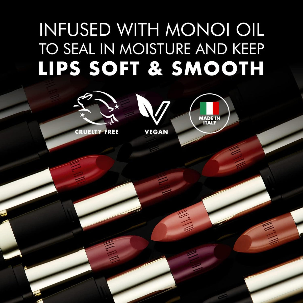 Milani USA imported cosmetic product packaging highlighting authentic lip shade