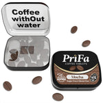 PriFa Mocha Coffee Tablets front view of portable tin for energy boost.