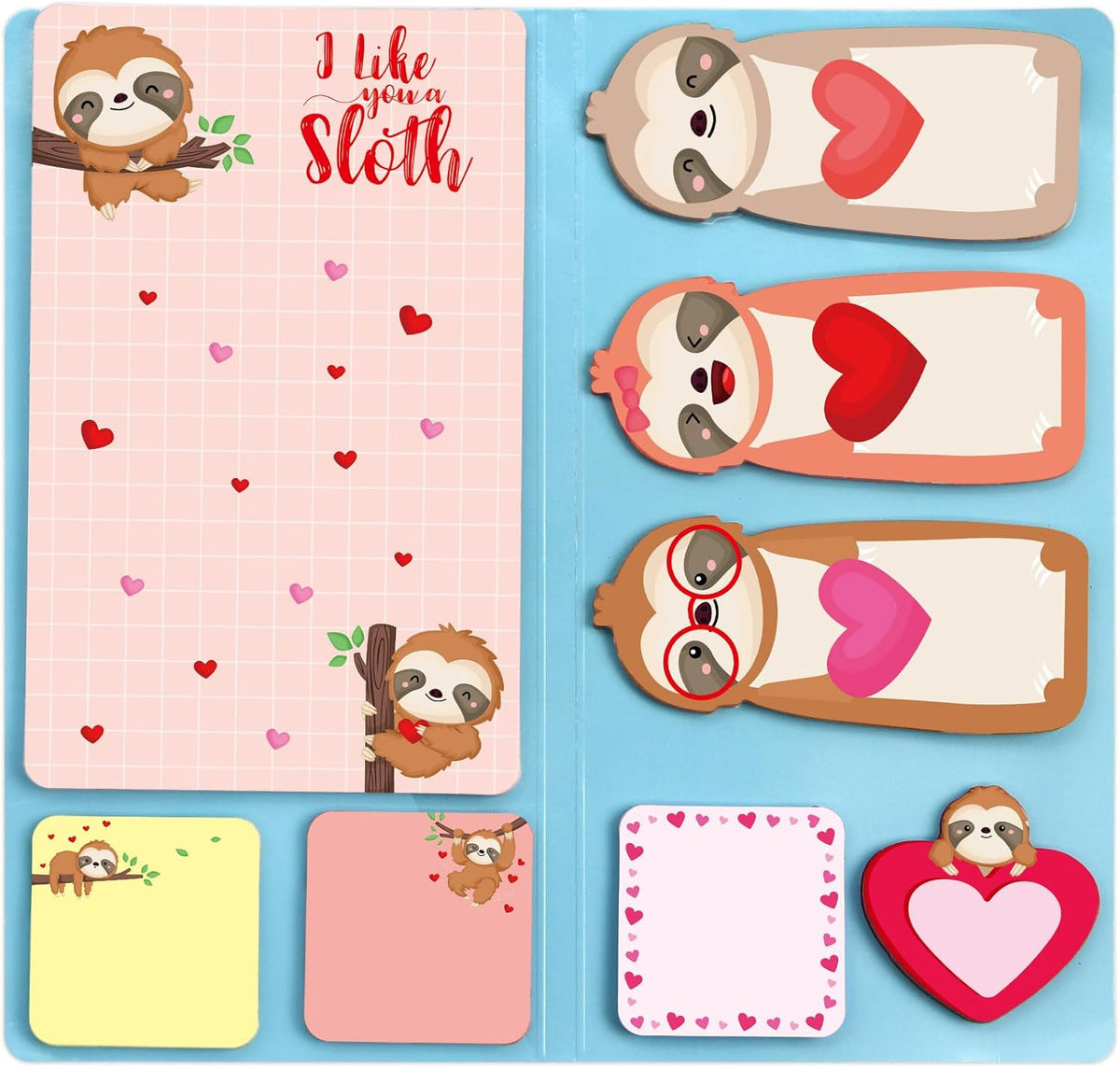 Fancy Land sloth sticky notes notepad set front view premium imported stationery