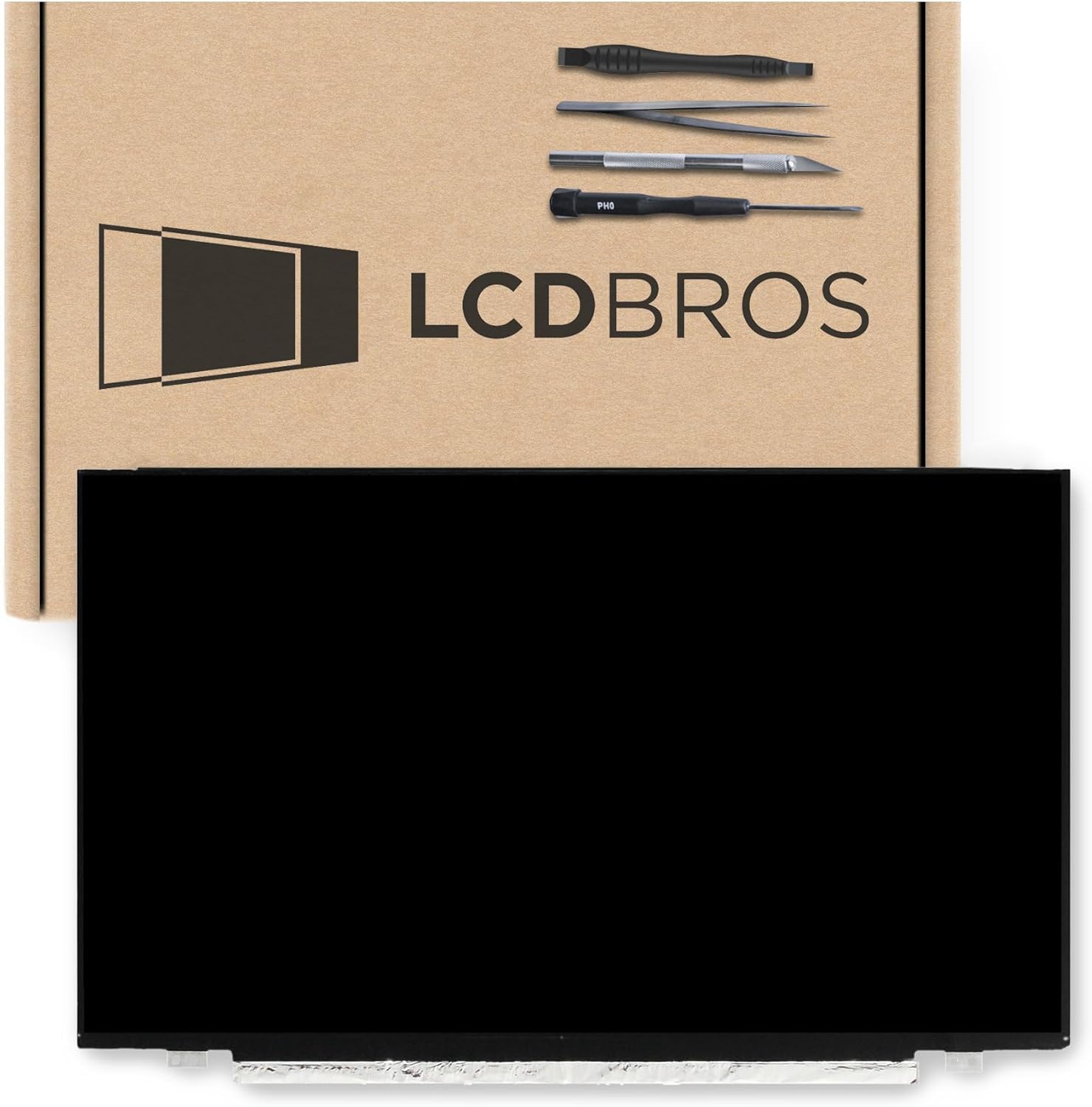 LCDBros screen replacement for Dell Latitude 7490 front view showing matte finish panel and included tools