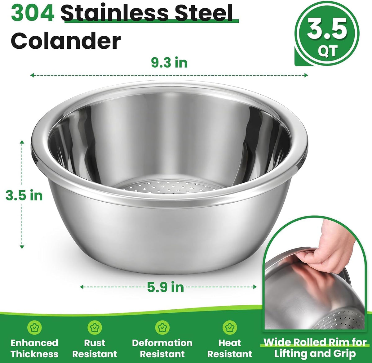 Netany kitchen strainer angled view highlighting self-draining design.