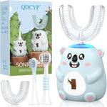 QDCYP Kids U Shaped Electric Toothbrush grey blue koala front view sonic cleaning.