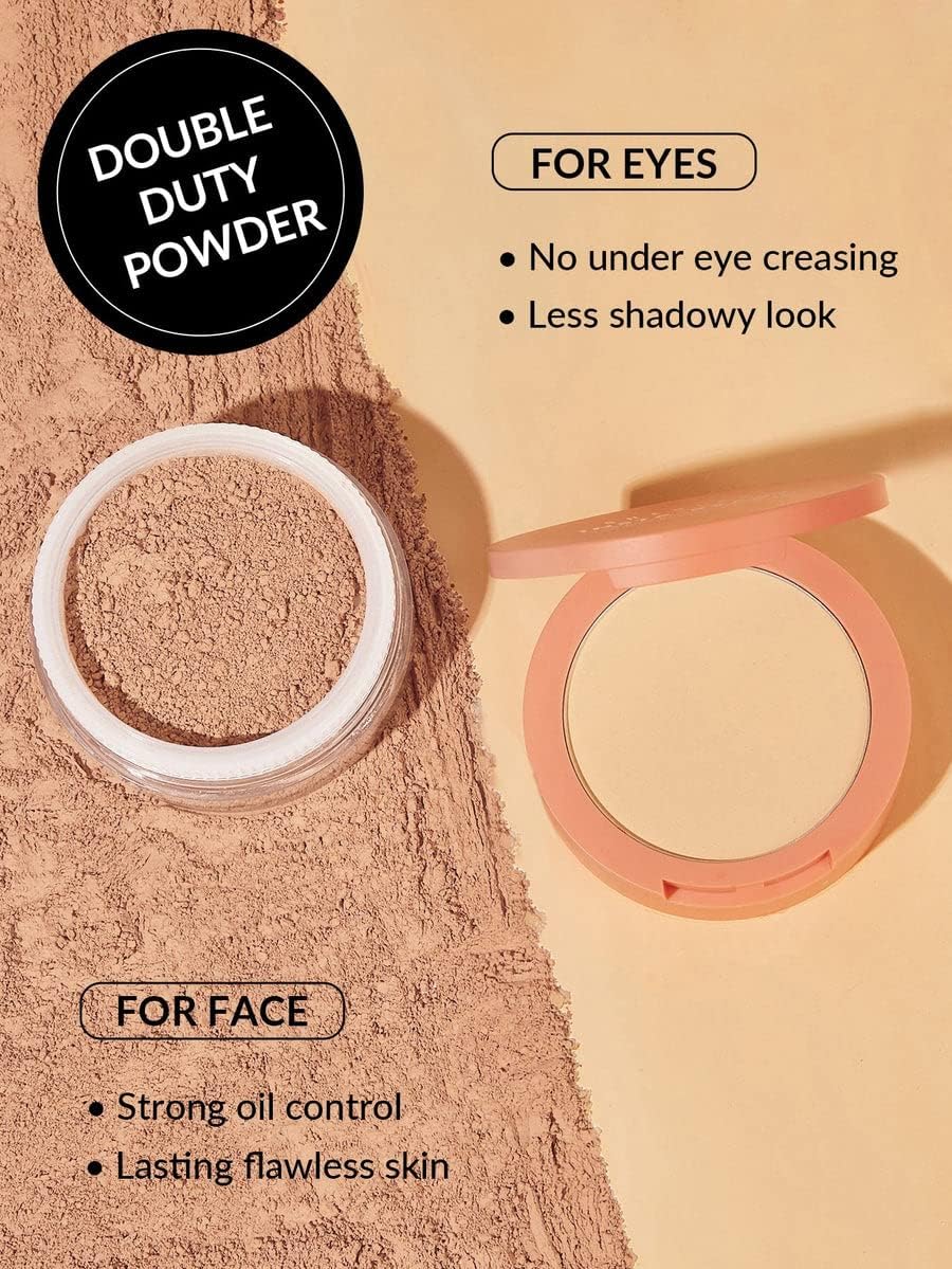 SHEGLAM double-compartment setting powder duo open showing pressed and loose powder