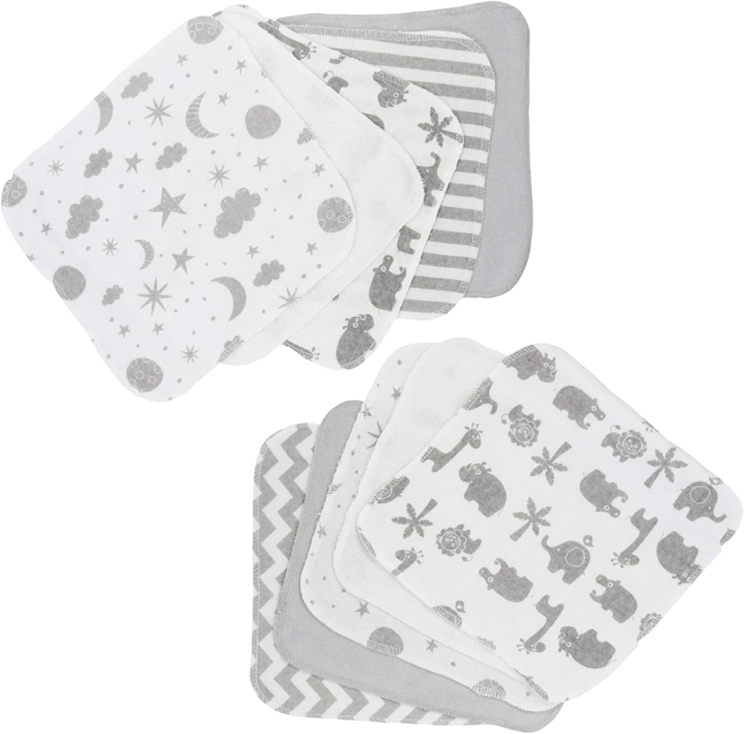 Spasilk 10 count washcloths set in gray celestial pattern front view