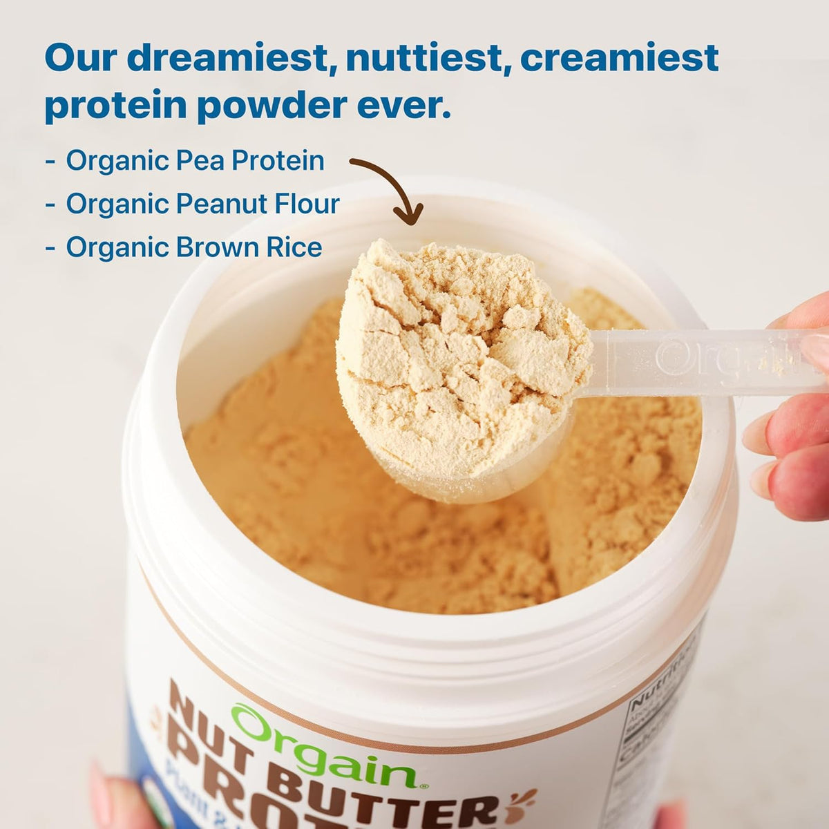 Imported USA organic vegan protein powder by Orgain container lid