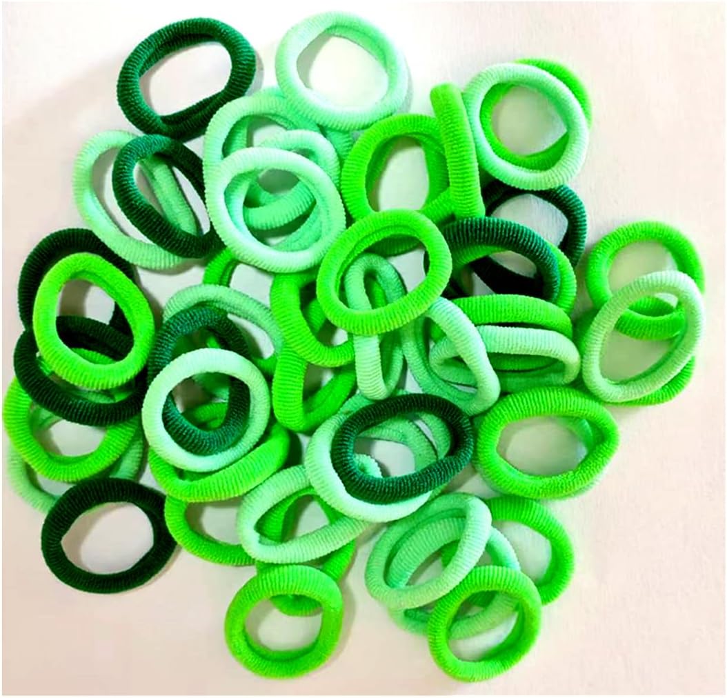MYYNTI baby hair ties front view of the green seamless cotton elastic bands pack.