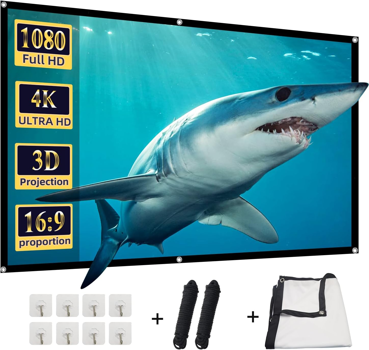 DUYIKJ portable projector screen 84 inch front view showing vivid 4K home theater movie display