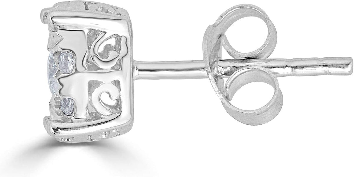 Fifth and fine diamond earrings 14k gold bezel close up
