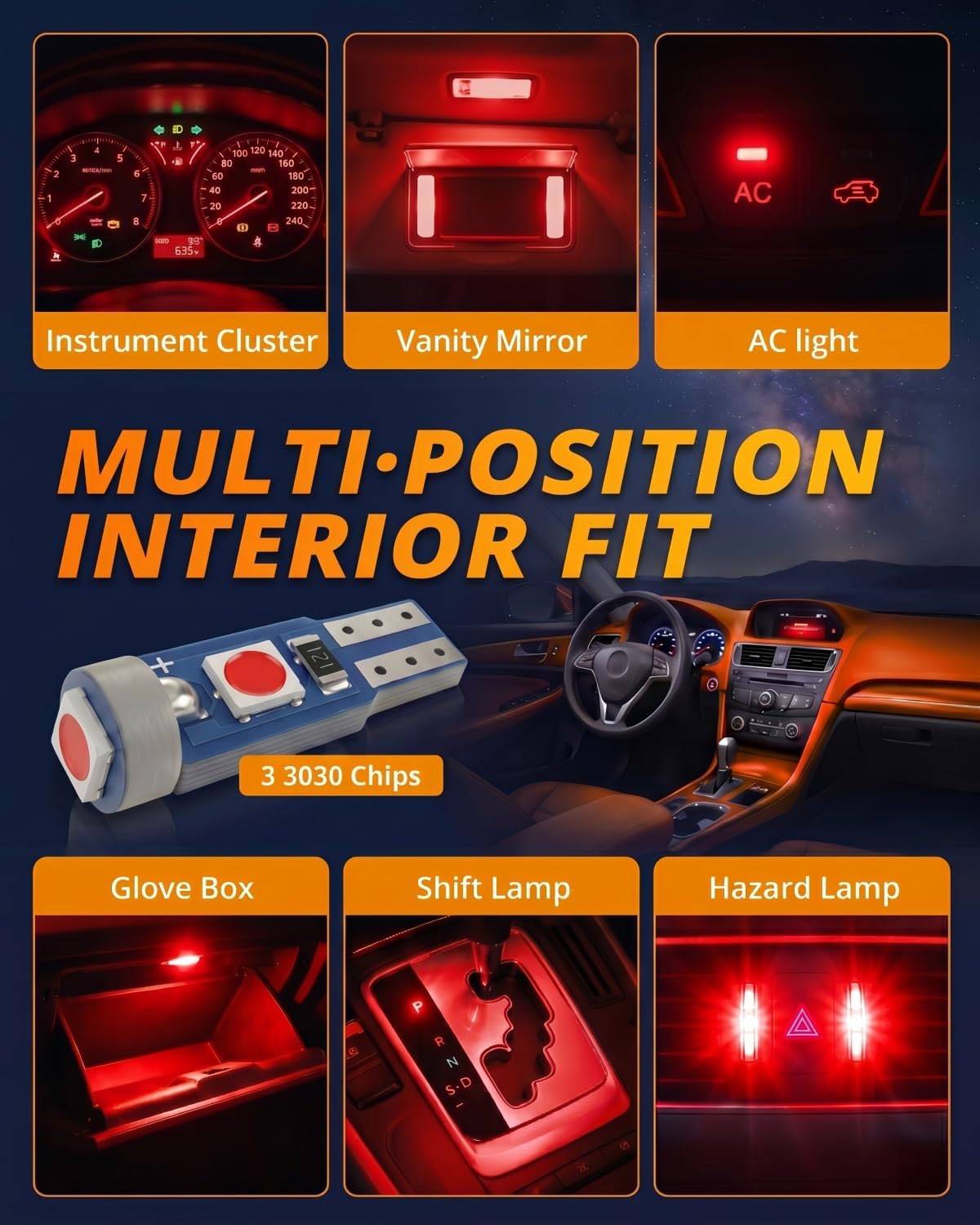 WLJH bright red dashboard speedometer illumination bulb