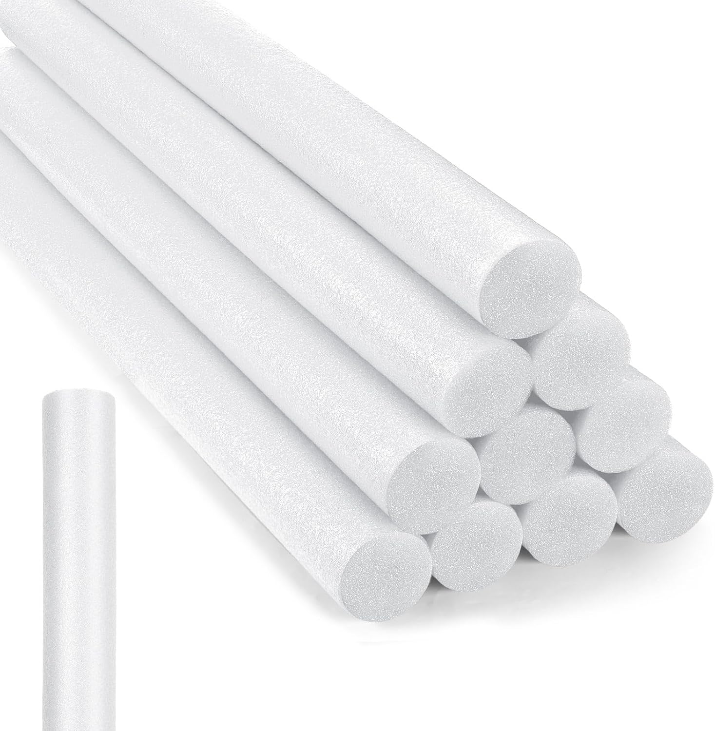 Kathfly 12 Pieces Floating Pool Noodles front view premium white foam tubes for swimming