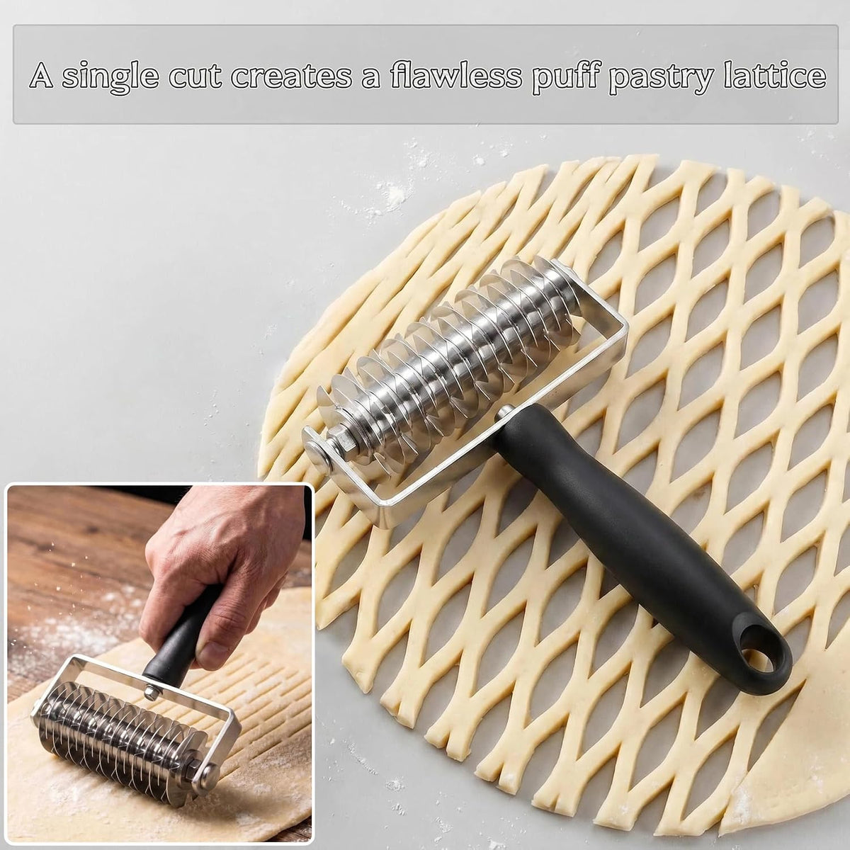 EVNSIX pastry lattice roller showing stainless steel cutting blades