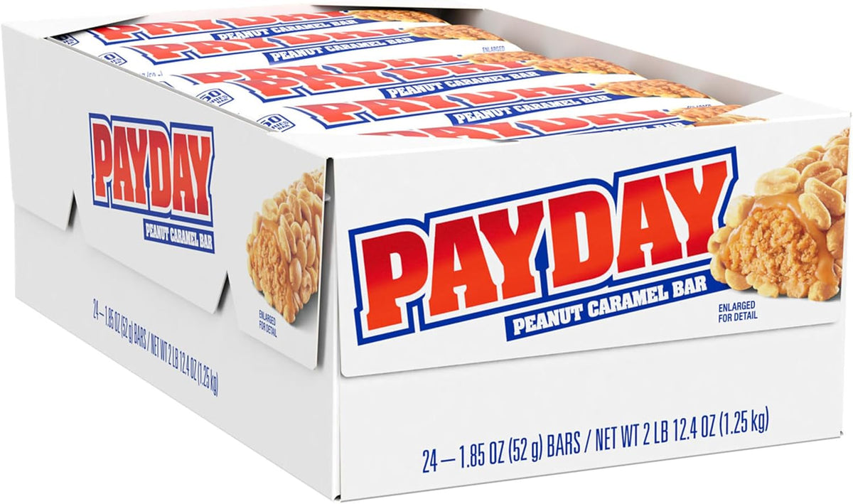 Payday individually wrapped 1.85 ounce peanut caramel candy bar