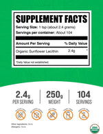 BulkSupplements Organic Sunflower Lecithin Powder supplement facts label