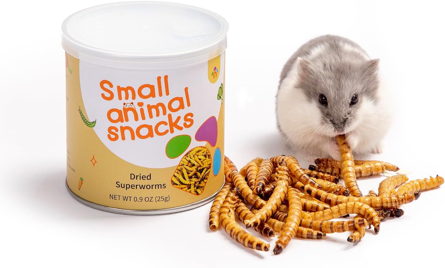 Niteangel small animal dried worms treats tin front view