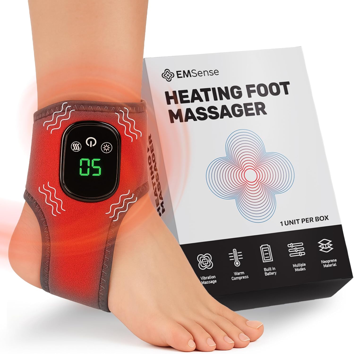 EMSense Triple Therapy Foot Massager front view showing the sleek gray cordless wrap design for foot pain relief.