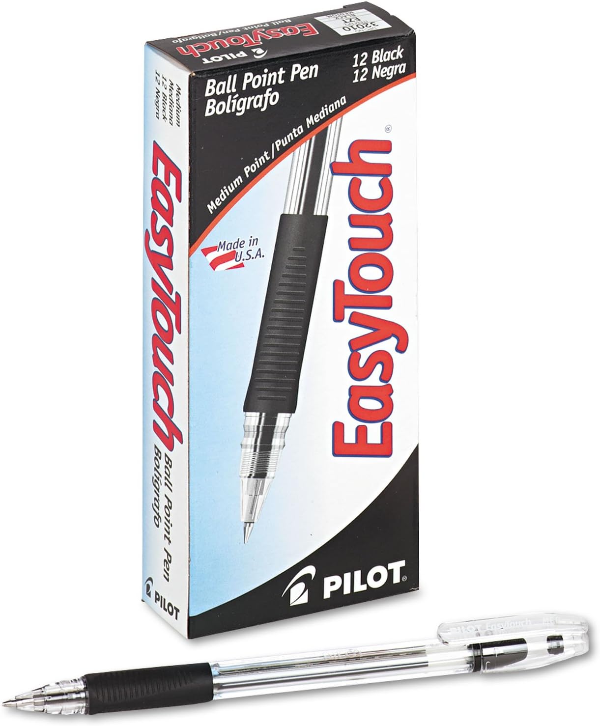 Pilot EasyTouch Ball Point Stick Pens, Medium Point, Black Ink, Dozen Box (32010) - Image 1