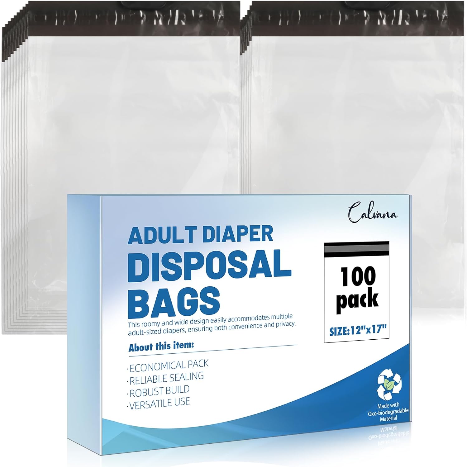 Calvana adult diaper disposal bags one hundred count pack front view