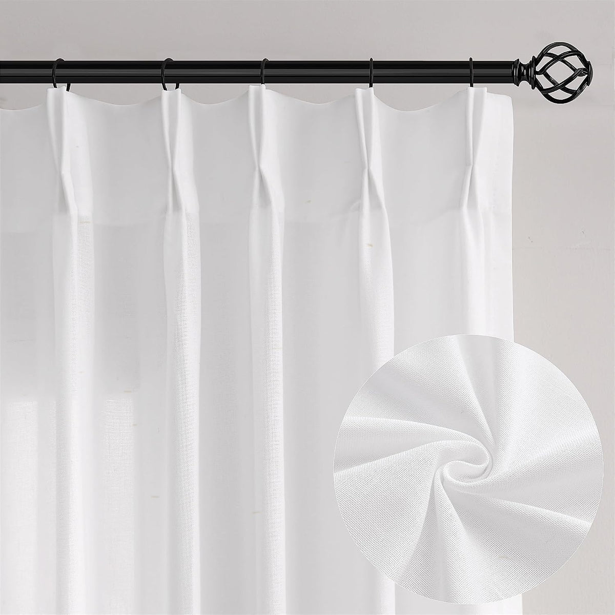 Extra Wide Pinch Pleated 96 Inch Long Linen Curtains 100 Inches Wide | Light Filtering Semi Sheer, Greyish Beige, Ceiling Curtain, for Living Room Patio Glass Sliding Door, Pleat, 96 Inches, 8FT - Image 14